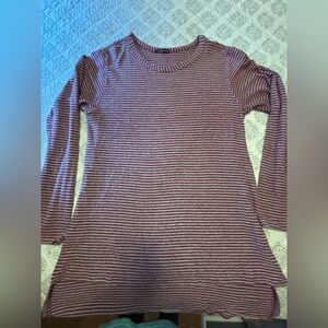 Striped Long Sleeve Top - Burgundy and White